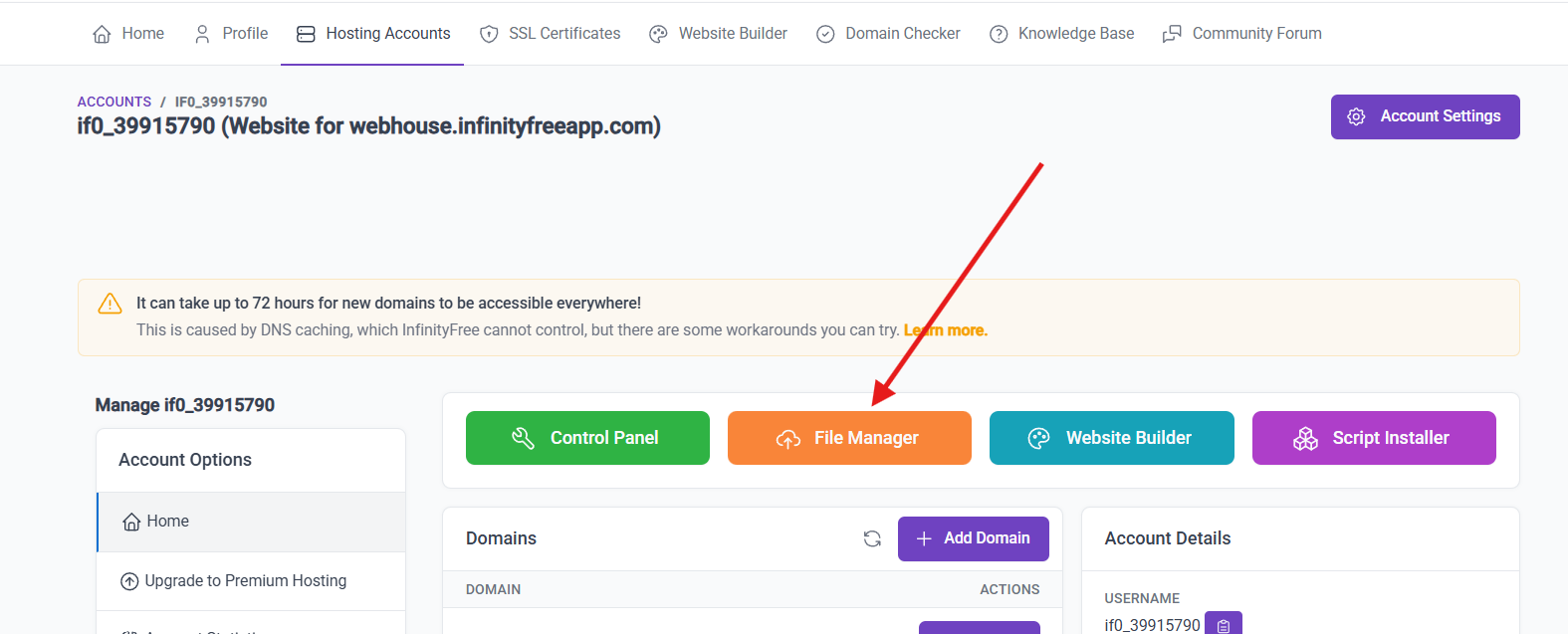 filemanager infinityfree